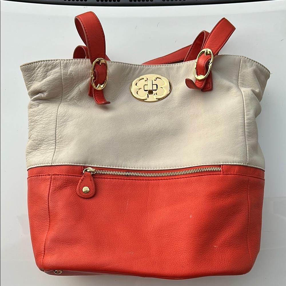 Emma Fox Cream and Orange Tote Bag with Gold Accents